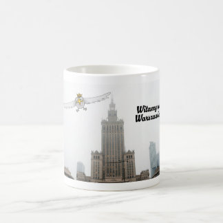 Taza De Café Águila polaca blanca dice Bienvenido a Varsovia. W