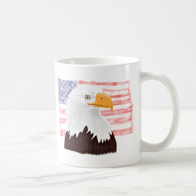 Taza De Café Águila y bandera calva americana - blanco transpar (Derecha)