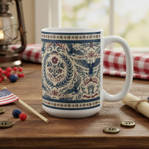 Taza De Café Águilas Americanas Estrellas Florales y Franjas ID