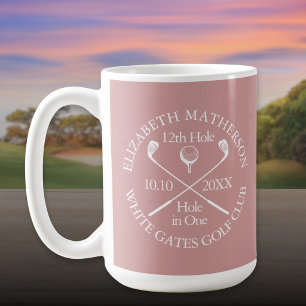 Taza De Café Agujero en Uno de Golf Personalizado Rosa Polvorie