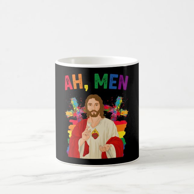 Taza De Café Ah Men Funny Orgullo Gay LGBT Jesús Cristiano (Centro)
