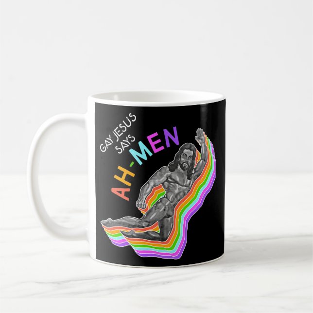 Taza De Café Ah Men Rainbow Gay Jesus Christian LGBT Pride (Izquierda)