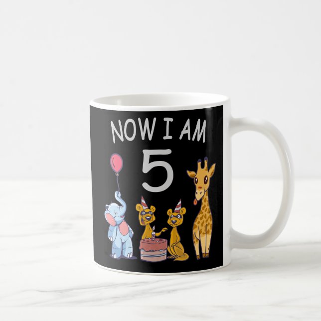 Taza De Café Ahora tengo 5 años y quinto cumpleaños en el zooló (Derecha)