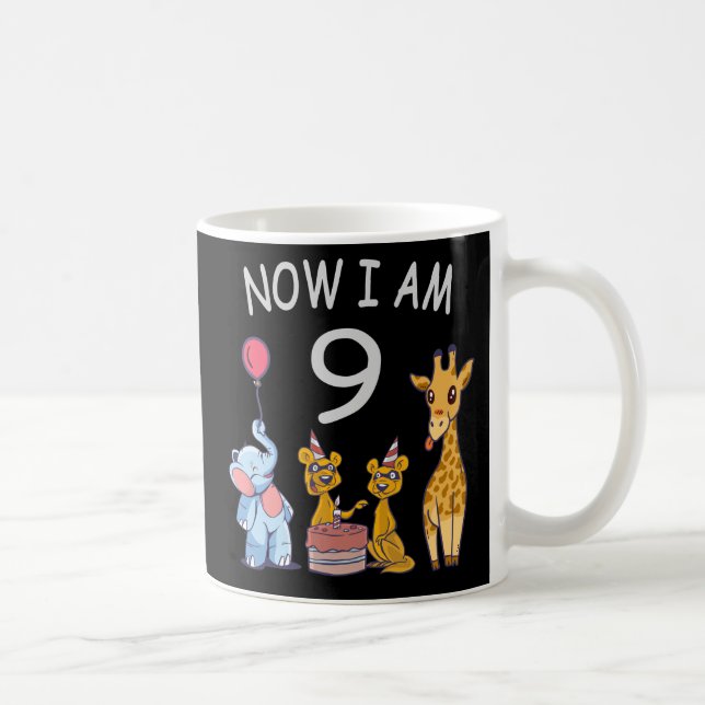 Taza De Café Ahora tengo 9 años, 9 años, cumpleaños en el zooló (Derecha)