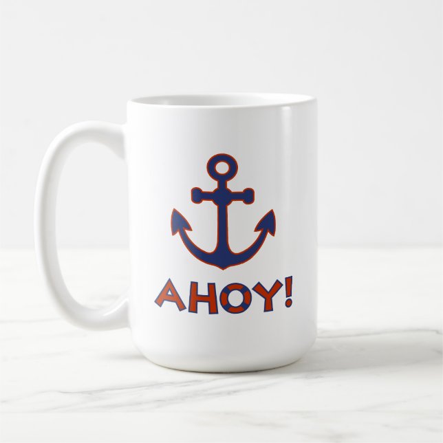 Taza De Café ¡AHOY! Buoy + Anchor Diseño Rojo+Azul (Izquierda)