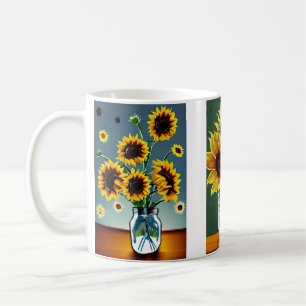 Taza De Café Ai Generación de girasoles en jarrones