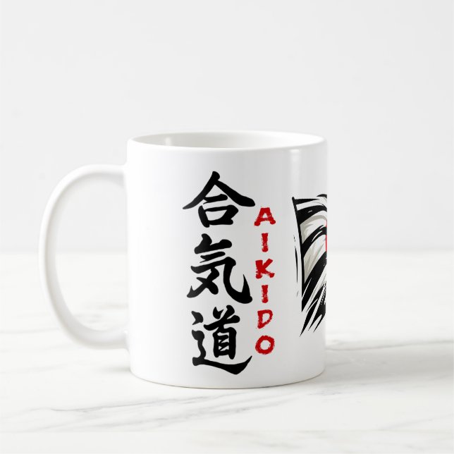 Taza De Café Aikido Kanji Drink Mug con bandera japonesa (Izquierda)