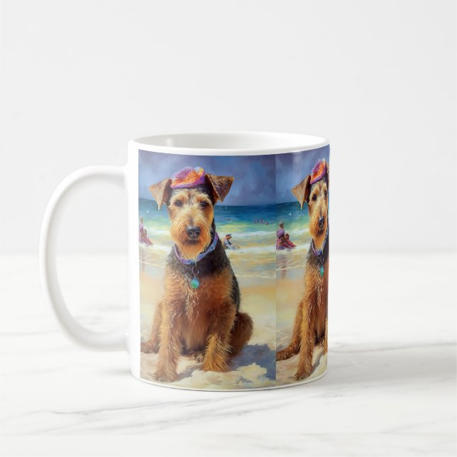 Taza De Café Airedale on Beach, regalo de verano para los amant (Izquierda)