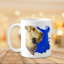 Taza De Café Airedale Retratos de Perros Fondo Resumen Azul