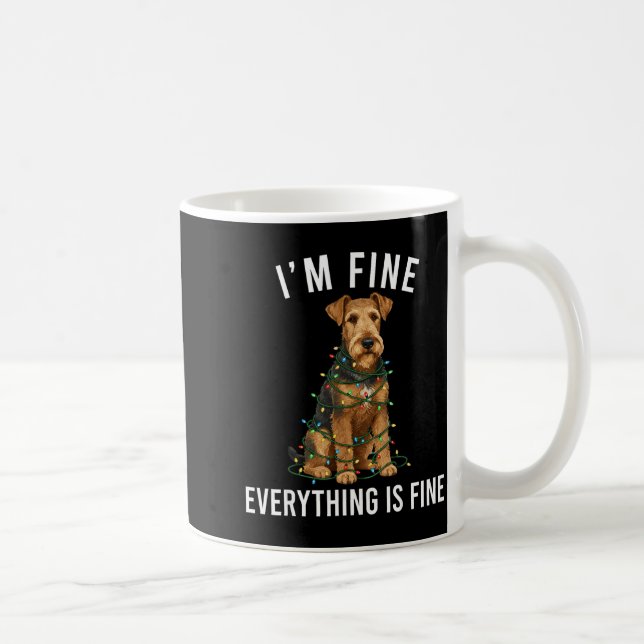 Taza De Café Airedale Terrier Christmas I'm Fine Everything Is  (Derecha)