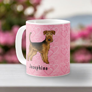 Taza De Café Airedale Terrier Dog Con Corazón Y Nombre Rosa