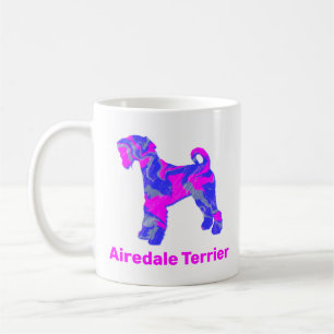 Taza De Café Airedale Terrier Perro rosa caliente y azul en bla