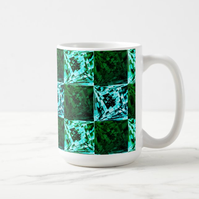 Taza De Café Ajedrez azul verde y cielo o cian, con rectángulo (Derecha)
