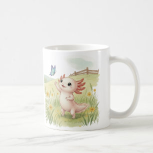 Taza De Café Ajolote Adorable Persiguiendo Mariposa