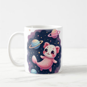 Taza De Café Ajolote Espacial Galáctico Gato Kawaii Pegatina Co