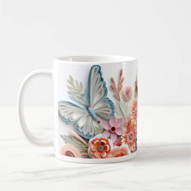 Taza De Café Ajuste de subeliminación de las flores de mariposa (Izquierda)
