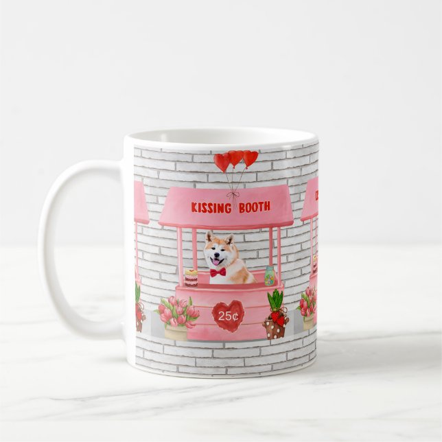 Taza De Café Akita Dog El día de San Valentín Kissing Booth (Izquierda)