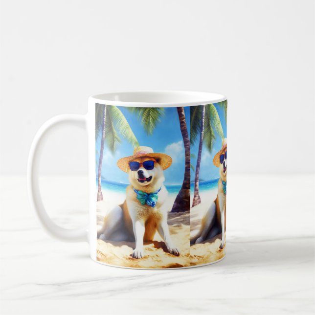 Taza De Café Akita en la playa, regalo de verano para los amant (Izquierda)