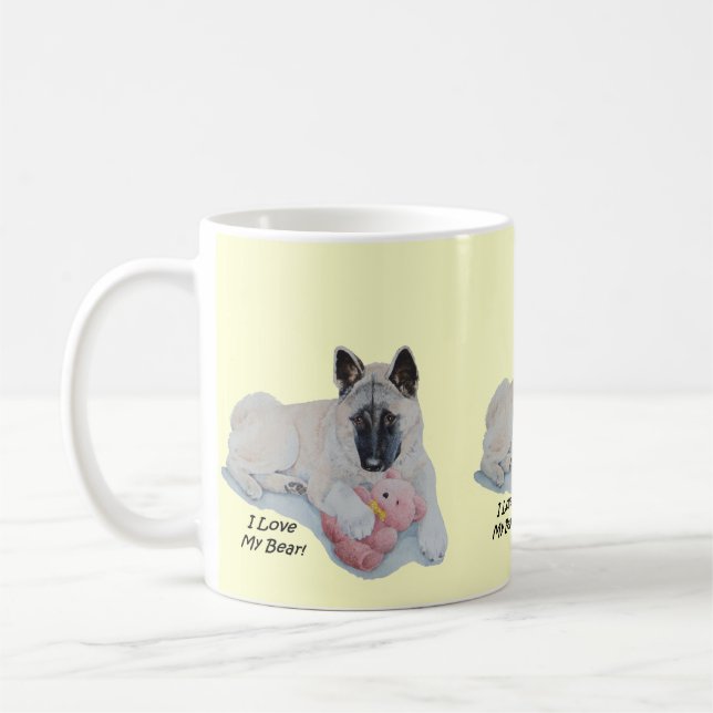 Taza De Café akita muy linda con perro de peluche rosa (Izquierda)