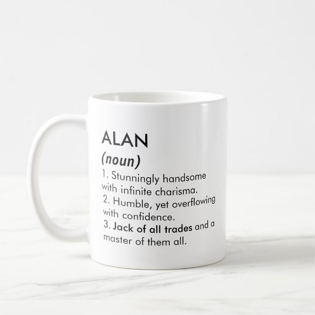 Taza De Café Alan name, Editable name, Custom name (Izquierda)