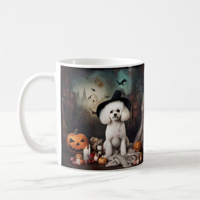 Taza De Café Alarma de Halloween de Bichon Frise Pumpkins (Izquierda)