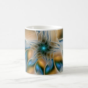 Taza De Café Alarmante, Abstracta Fantasía Fractal Art Con Azul
