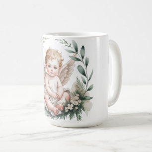 Taza De Café Alas de ángel acuarela Bautismo Verde