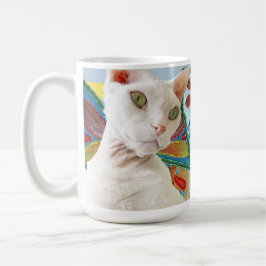 Taza De Café Alas de hadas de arco iris del gato blanco Devon R