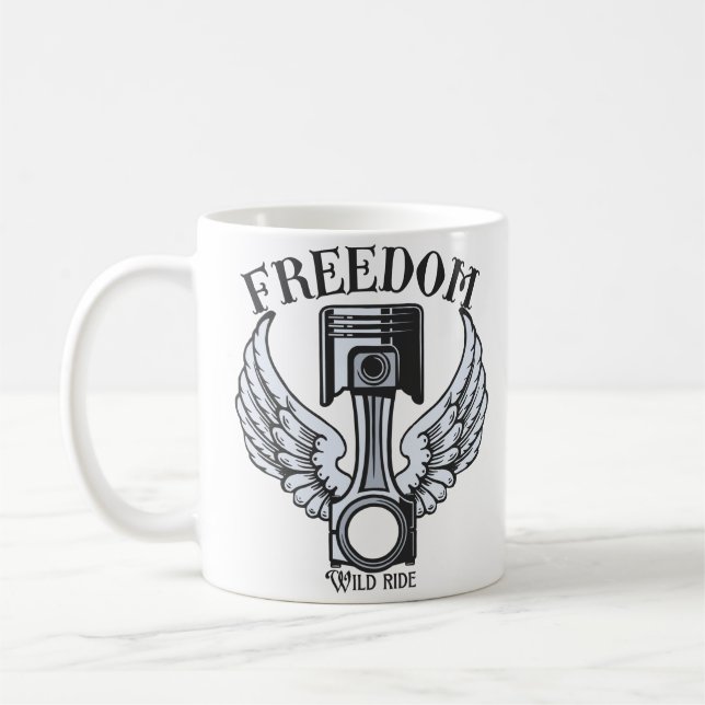 Taza De Café alas de libertad pistones motocicleta vintage (Izquierda)