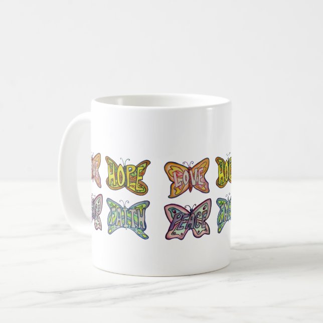 Taza De Café Alas de mariposa Palabra Arte Café Inspirador Mug (Anverso izquierdo)