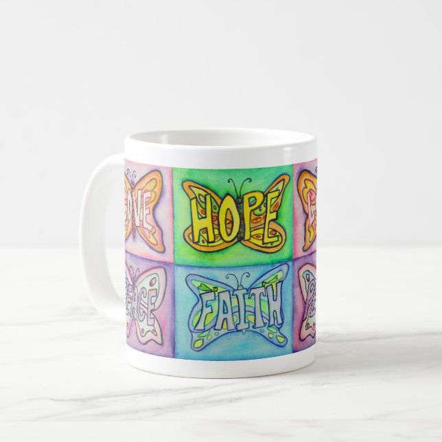 Taza De Café Alas de mariposa Palabra Arte Café Inspirador Mugs (Anverso izquierdo)