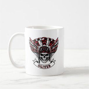 Taza De Café Alas de paracaidista rojas carmesí y calavera