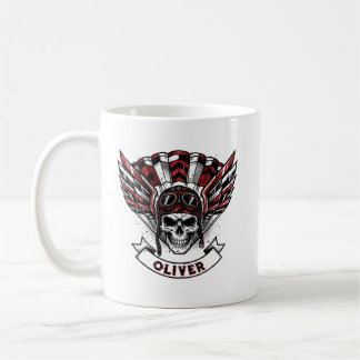Taza De Café Alas de paracaidista rojas carmesí y calavera