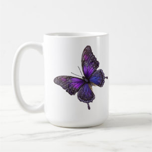 Taza De Café Alas Twinkling: Mariposa espumosa púrpura