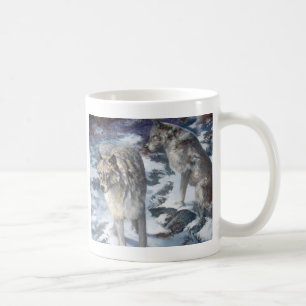 Taza De Café Alaska Wolf Pair durante el invierno