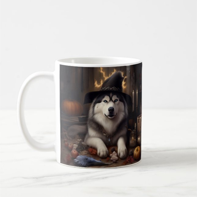 Taza De Café Alaskan Malamute calza calabazas de Halloween (Izquierda)