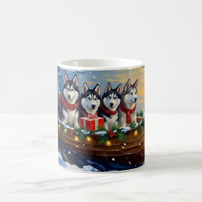 Taza De Café Alaskan Malamute Christmas Boat Holiday (Centro)