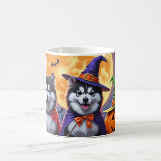 Taza De Café Alaskan Malamute Perros Calabaza Halloween Funny (Centro)