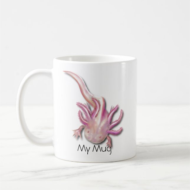 Taza De Café Albino Axolotl Ilustrado Personalizado (Izquierda)