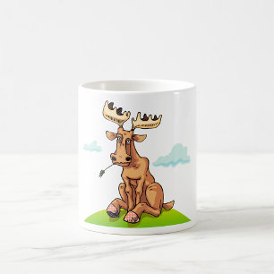Taza De Café Alce de dibujos animados comiendo hierba