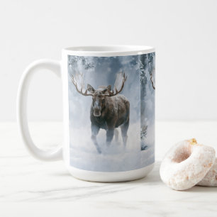 Taza De Café Alce Macho Caminando a Través de la Nieve Boreal