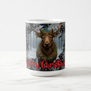 Taza De Café Alce navideño rústico bosque invernal de madera ni