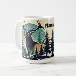 Taza De Café Alce personalizado en bosque con cielo nocturno es