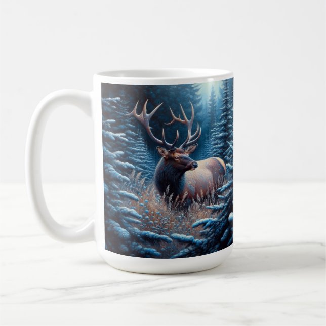 Taza De Café Alce toro en pradera con pinos (Izquierda)