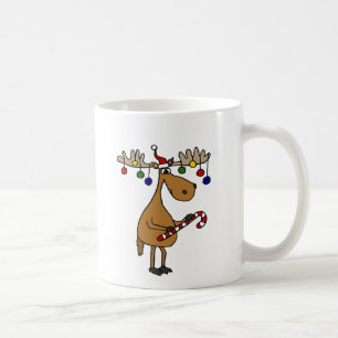 Taza De Café Alces del navidad de la diversión con el bastón