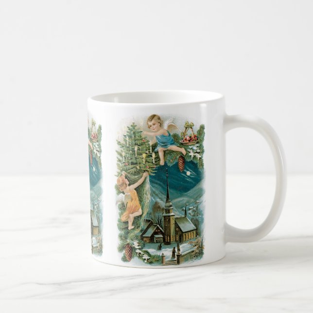 Taza De Café Aldea navidad con ángeles (Derecha)