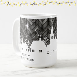 Taza De Café Aldea Navideña Gris Rústica Chevron Tejido