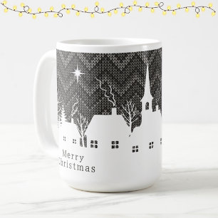 Taza De Café Aldea Navideña Gris Rústica Chevron Tejido 