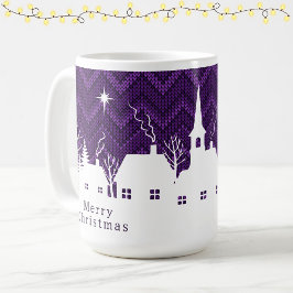 Taza De Café Aldea Navideña Púrpura Rústica Chevron Tejido