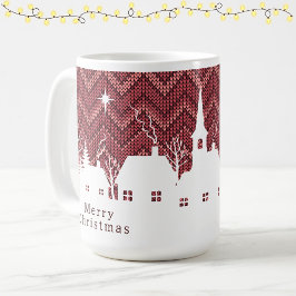 Taza De Café Aldea Navideña Rosa Rústica con Patrón de Chevron